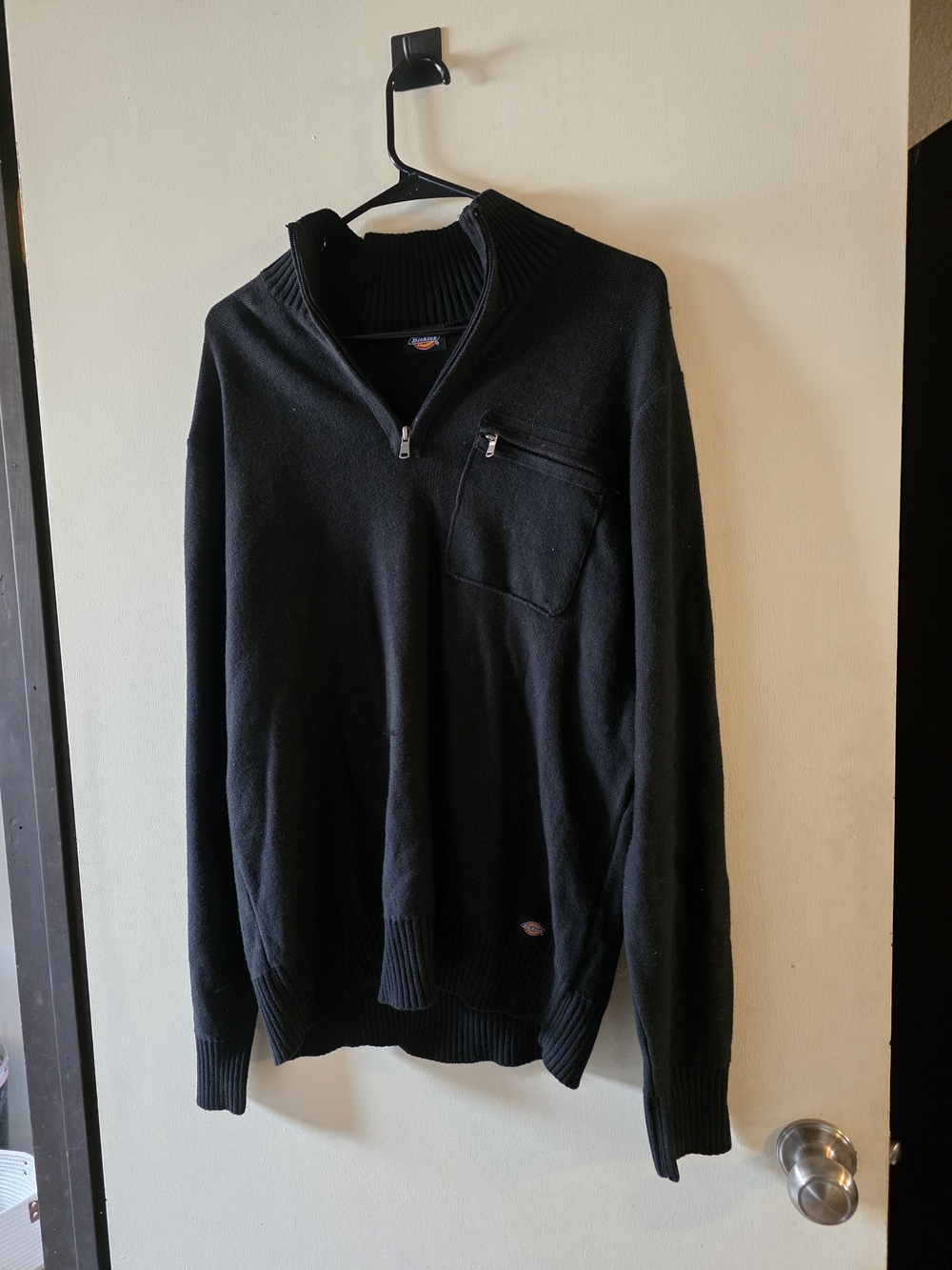 Dickies Black Men's Quarter-Zip Sweater with Zip Pocket